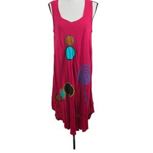 Junglee Billee Midi Dress Womens One Size Red Artsy Applique Lagenlook 1006 NWT